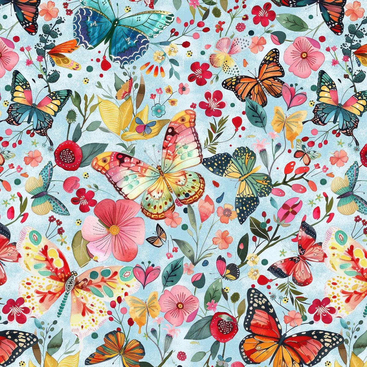 Light Blue Butterflies and Floral Toss From Blank Quilting