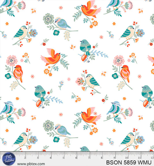 Tossed Birds and Flowers - Birdsong - PB Textiles