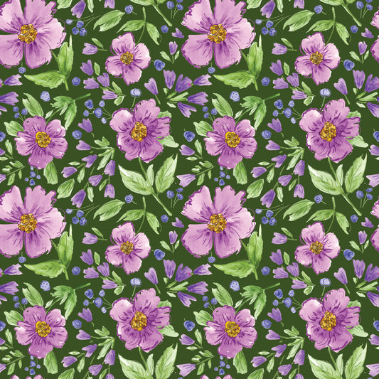 Plum Petals Main Green by Riley Blake Designs