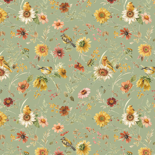 Sunflower Whispers Prairie Green - Lisa Audit for Riley Blake