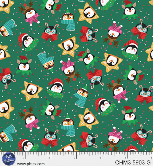 Christmas Miniatures III by PB Textiles - Green Penquins