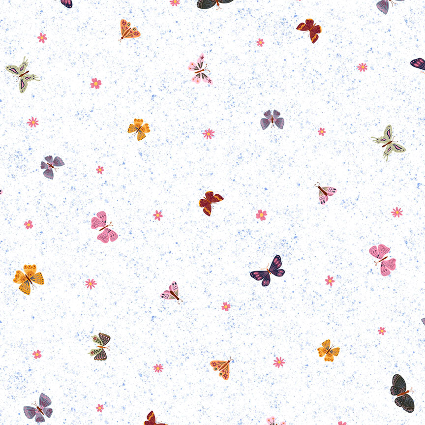 Flutter Blooms - Butterflies on white background - PB Textiles