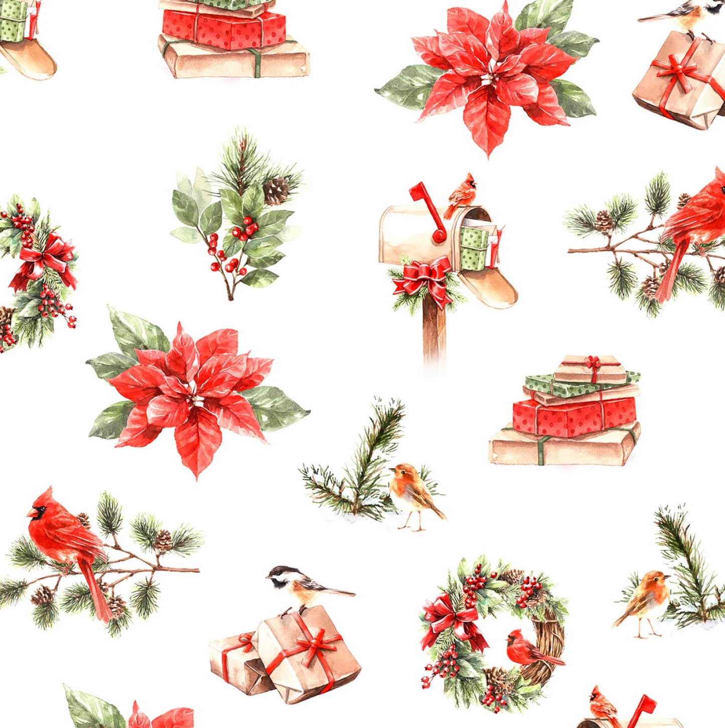 Christmas Icons Light Gray From White Owl Textiles