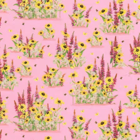 Pink Flower Bees From Robert Kaufman