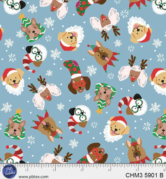 Christmas Miniature by PB Textile - Blue Dogs