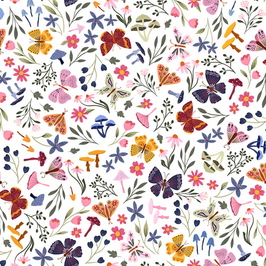 Flutter Blooms Main White Fabric