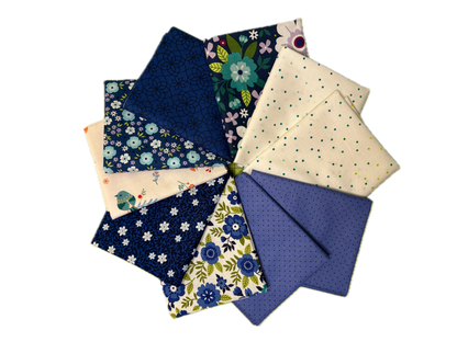 Collection of fabric swatches with various patterns on a white background