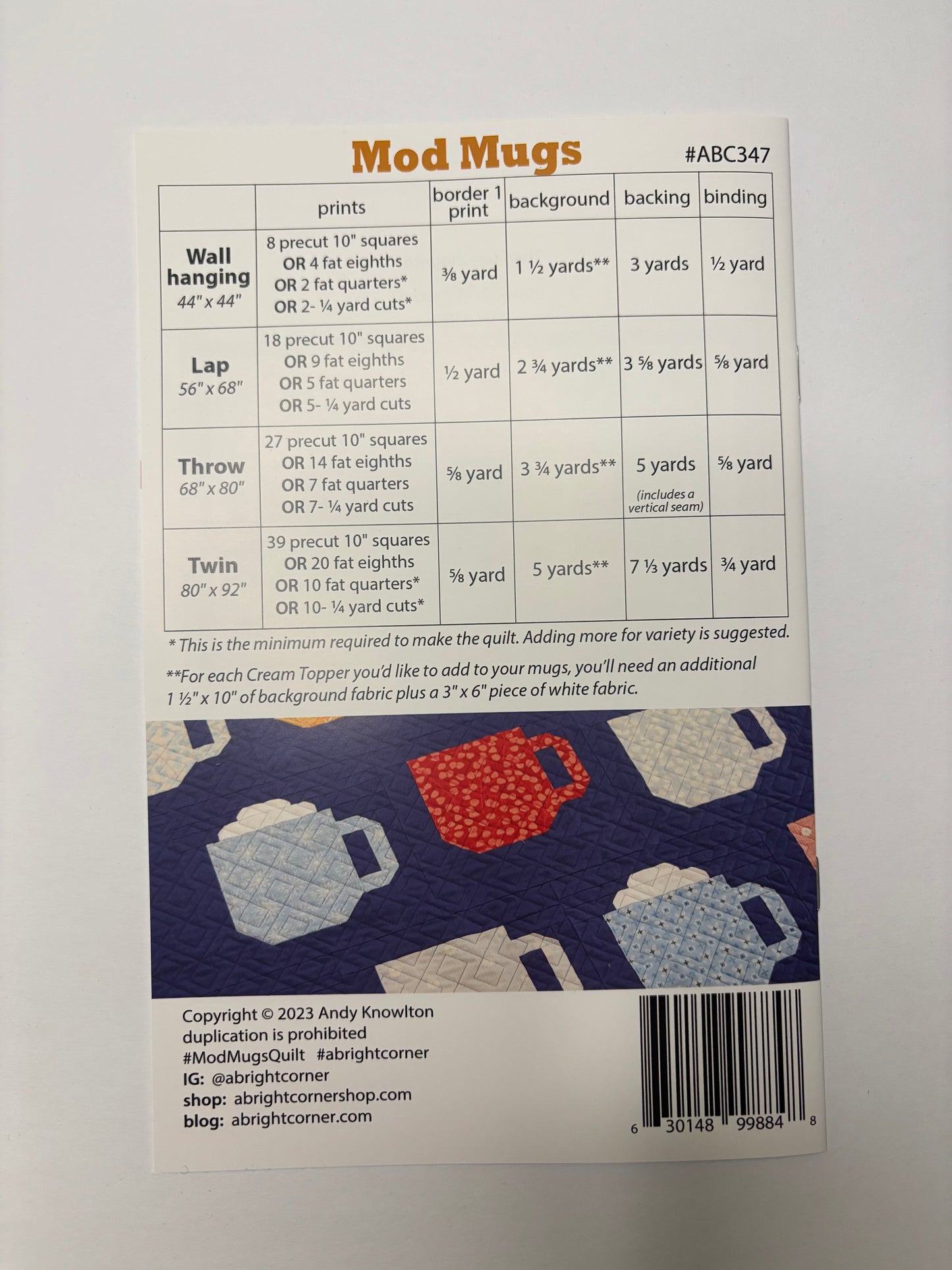 A Bright Corner Mod Mugs Quilt Pattern