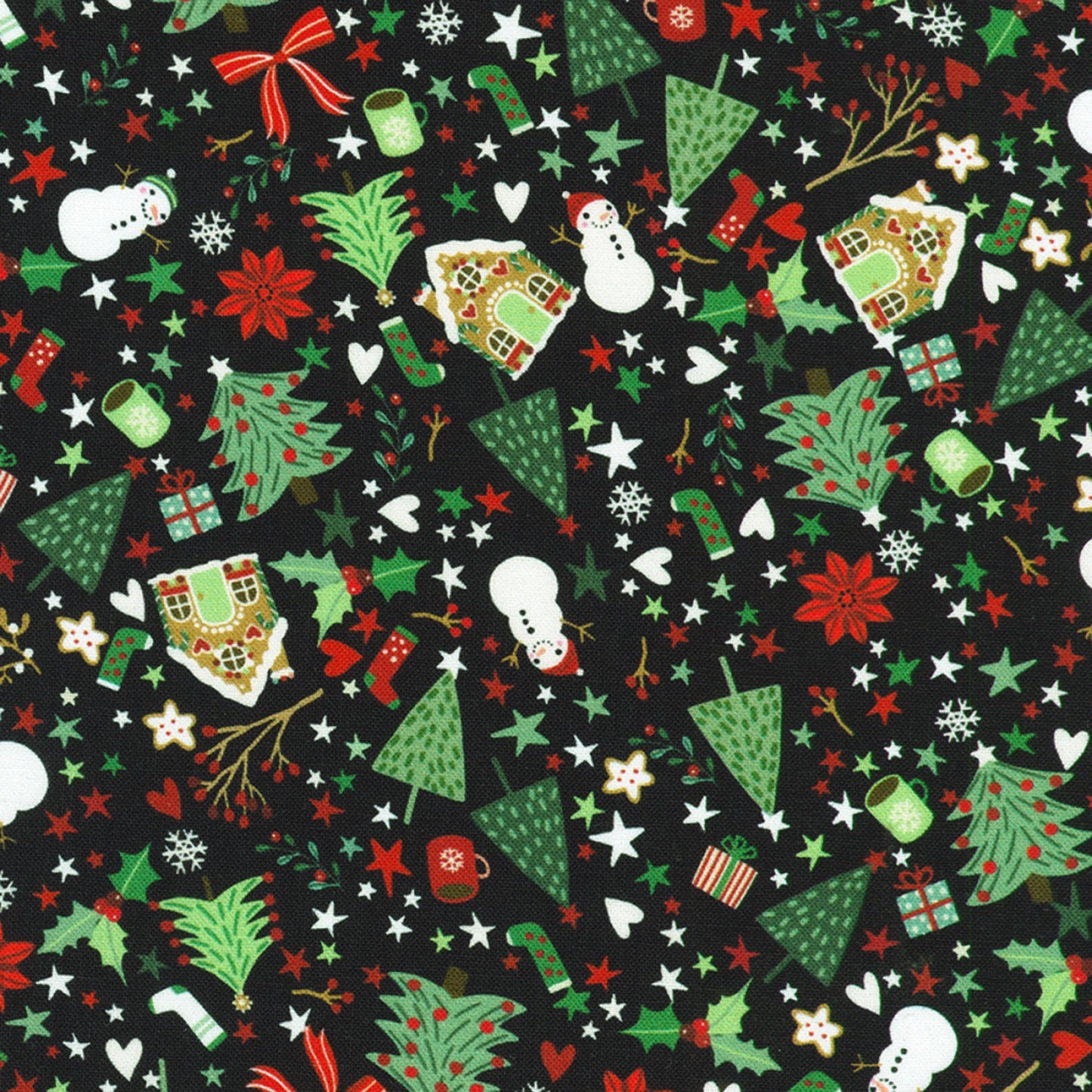 Black Snowman, Christmas Trees and Gingerbread Houses by Robert Kaufman