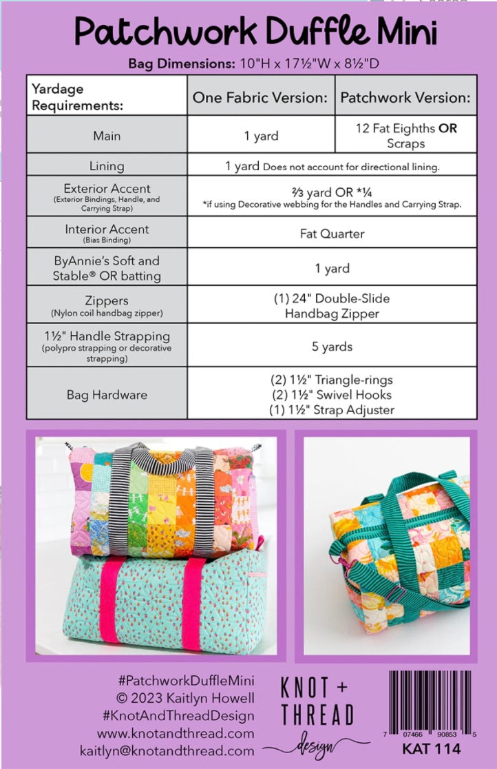 Patchwork Duffle Mini Pattern by Knot and Thread