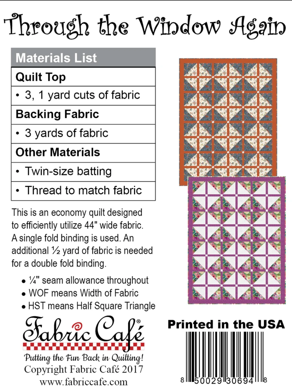 Through the Window Again 3 Yard Quilt Pattern by Fabric Cafe
