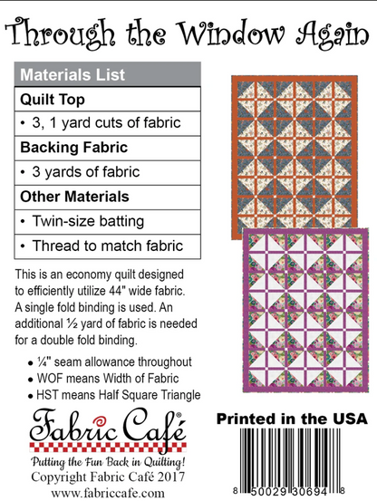 Through the Window Again 3 Yard Quilt Pattern by Fabric Cafe