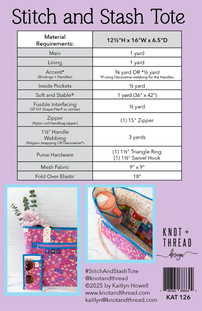 Stitch and Stash Tote Pattern by Knot and Thread